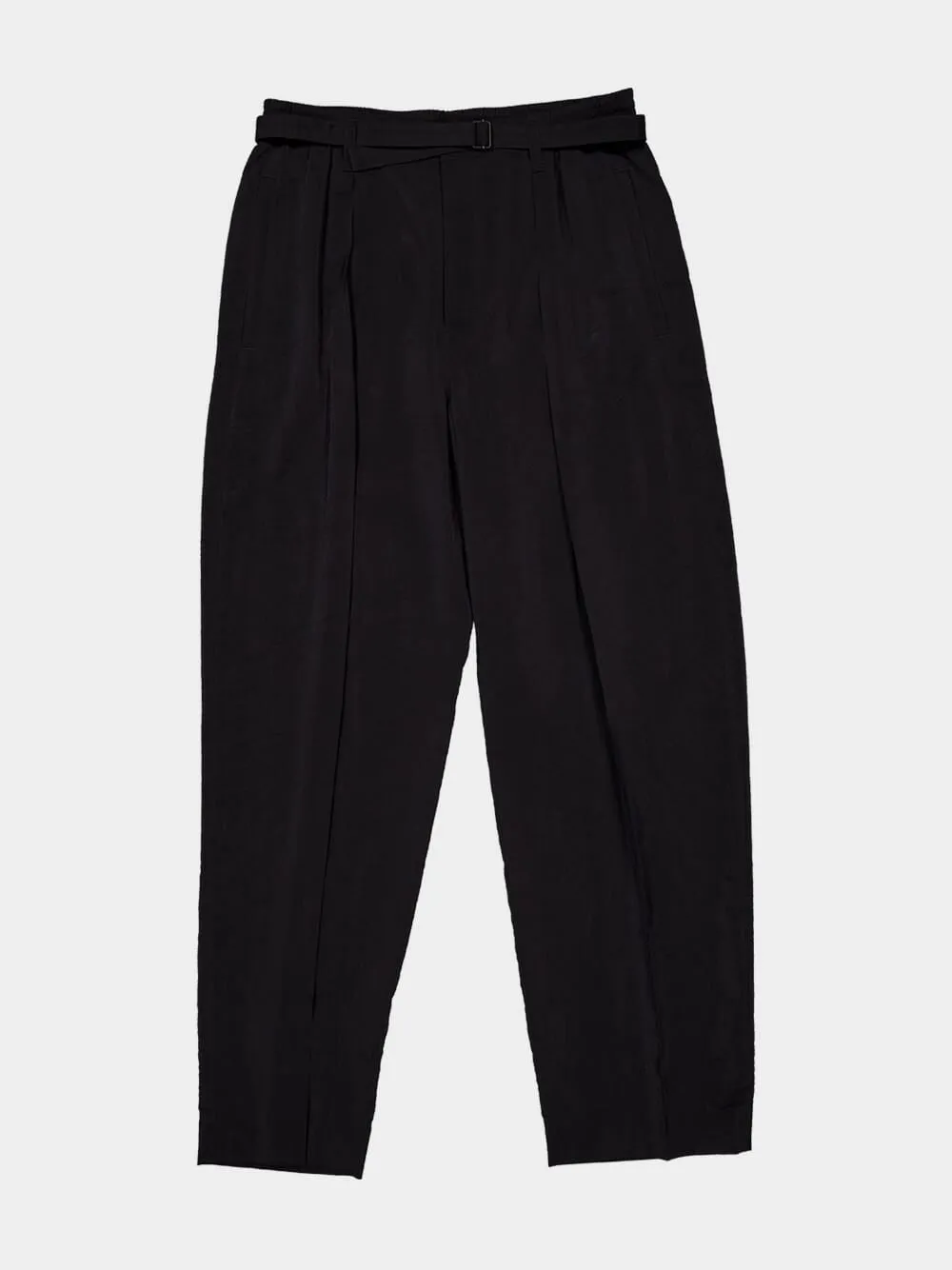 Black Dry Silk Belted Relaxed Trousers sold by Fashion Clinic product image thumbnail 4