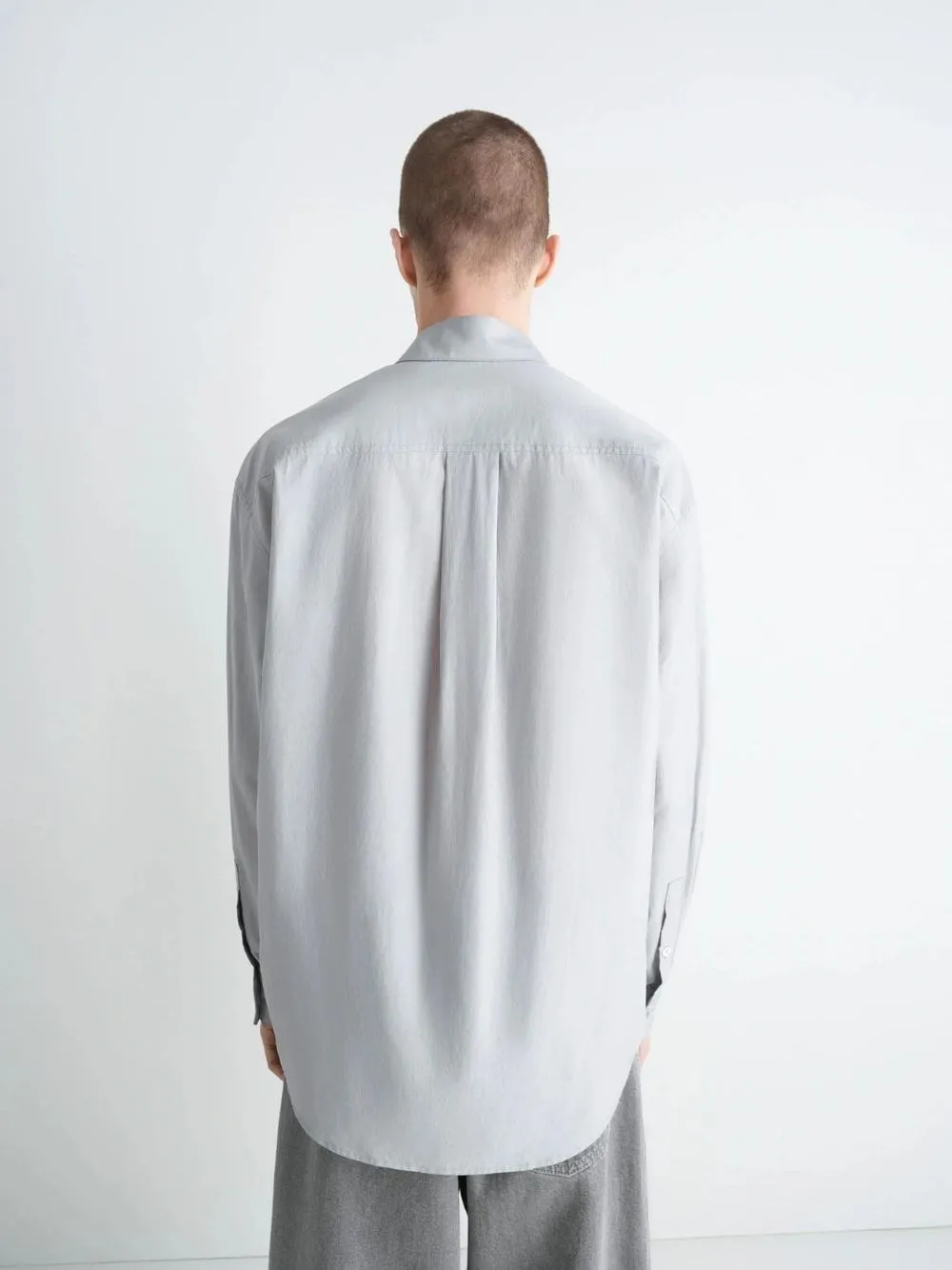 Mist Grey Washed Cotton Silk Shirt sold by Fashion Clinic product image thumbnail 4