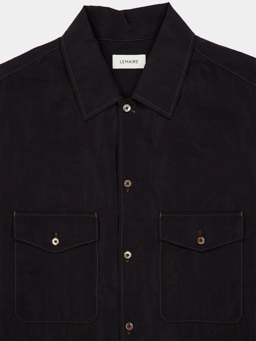 Black Dry Silk Convertible Collar Shirt sold by Fashion Clinic product image thumbnail 5