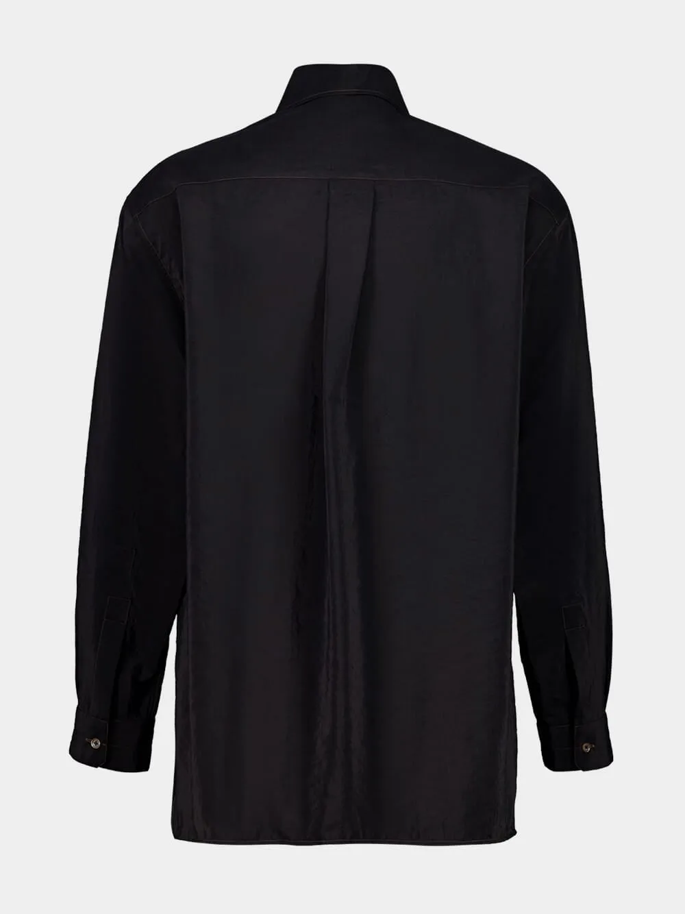 Black Dry Silk Convertible Collar Shirt sold by Fashion Clinic product image thumbnail 4