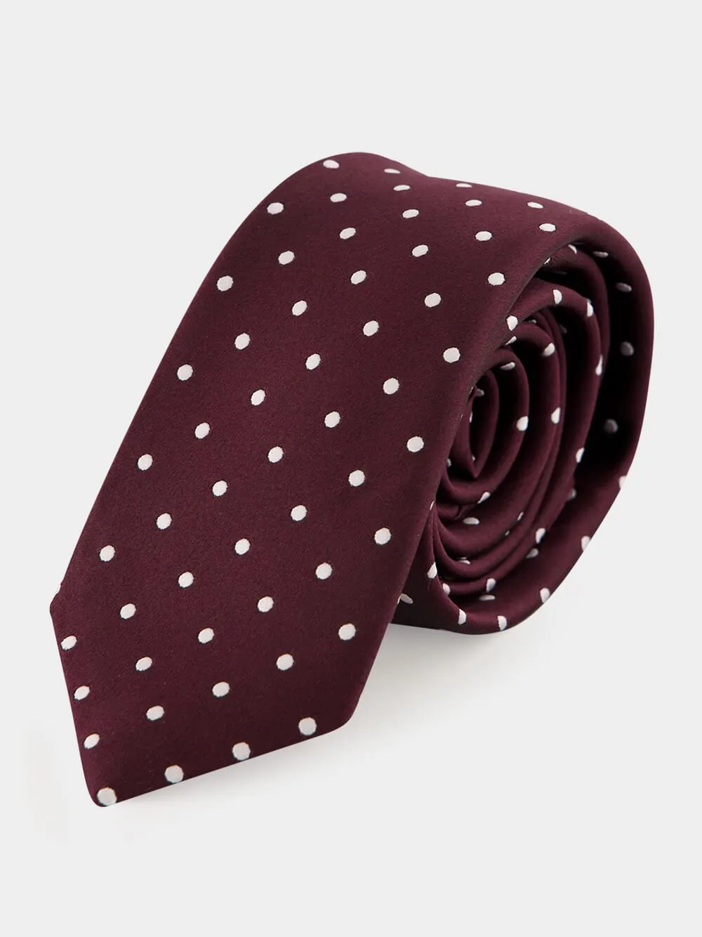 Dark Burgundy Satin Polka Dot Silk Tie sold by Fashion Clinic product image thumbnail 2