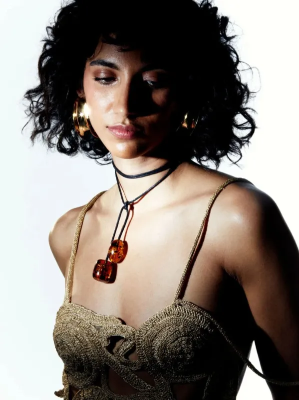 Jamie Resin Amber Cord Choker made by Fashion Clinic
