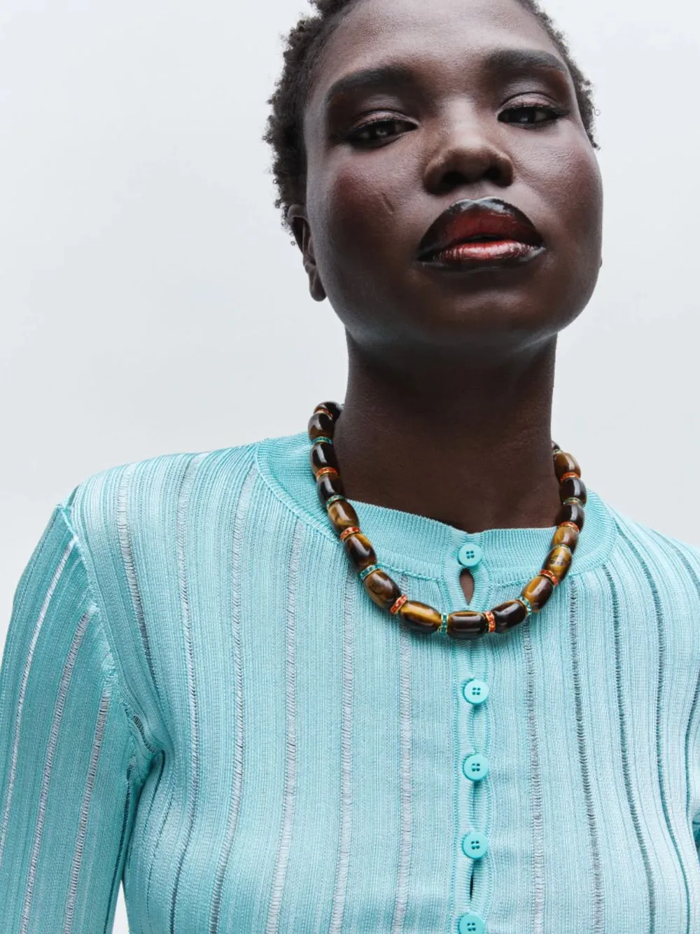 Brown Donna Tiger Eye Beaded Necklace sold by Fashion Clinic