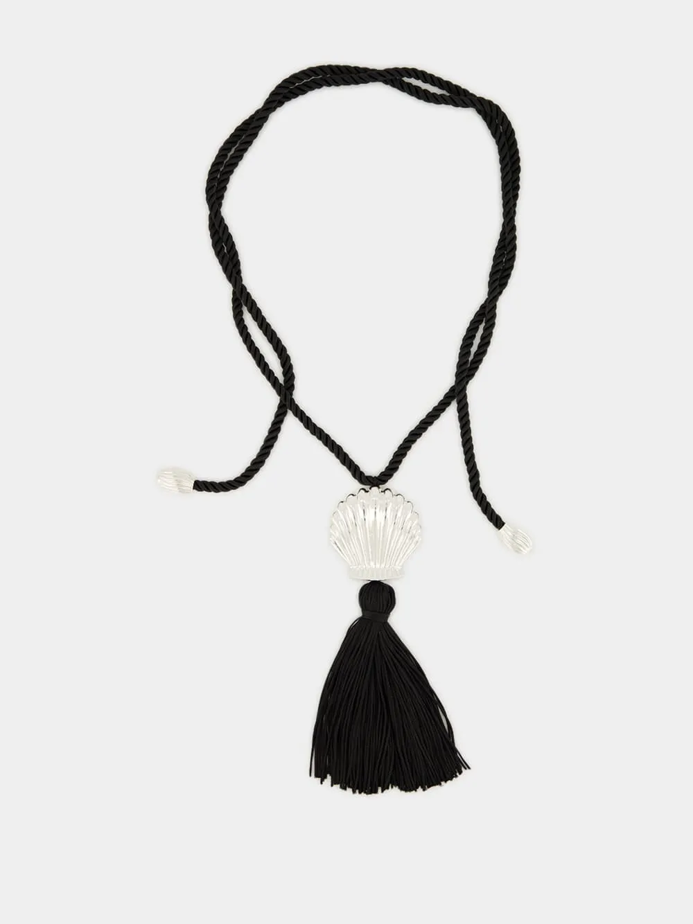 Black Éze Silver Shell Cord Necklace sold by Fashion Clinic