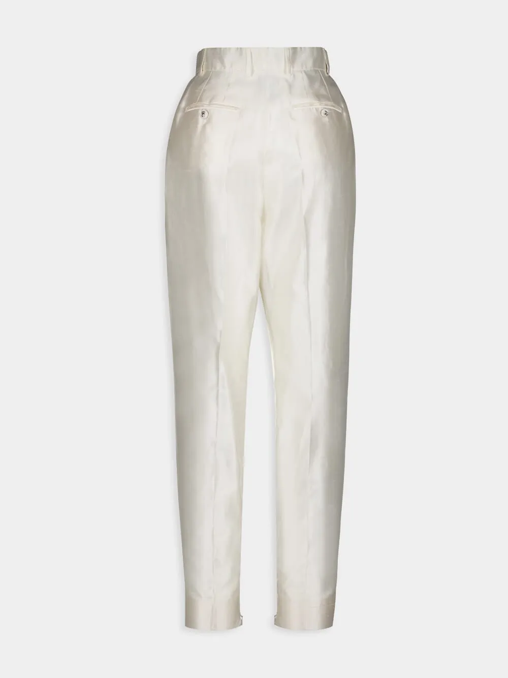 White High-Waist Silk Tailored Pants sold by Fashion Clinic product image thumbnail 2