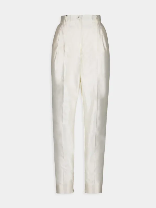 White High-Waist Silk Tailored Pants sold by Fashion Clinic