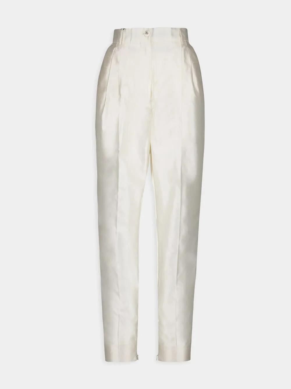 White High-Waist Silk Tailored Pants sold by Fashion Clinic