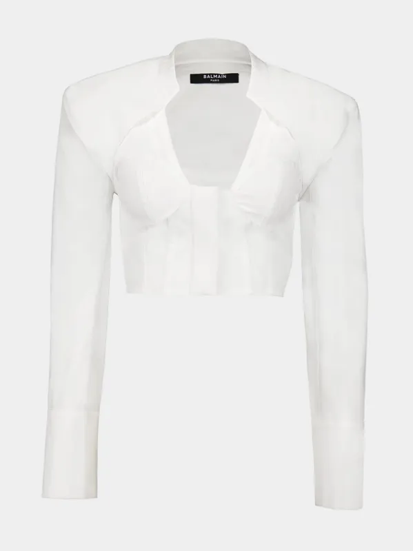 White Cropped Cotton Blouse with Lingerie Cut sold by Fashion Clinic