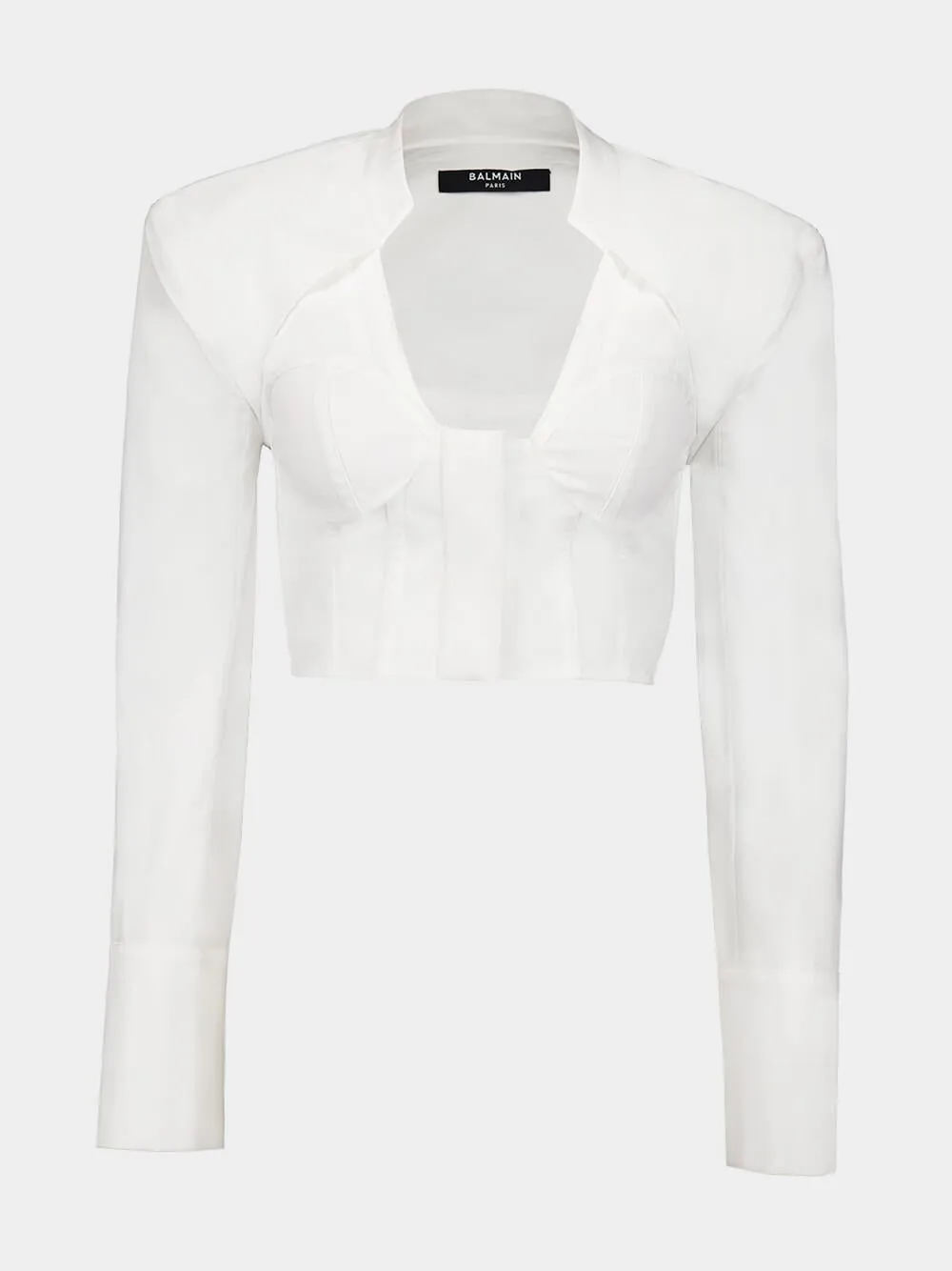White Cropped Cotton Blouse with Lingerie Cut sold by Fashion Clinic