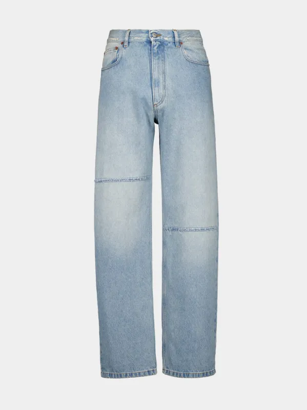 Light Blue High-Waisted Denim Trousers sold by Fashion Clinic