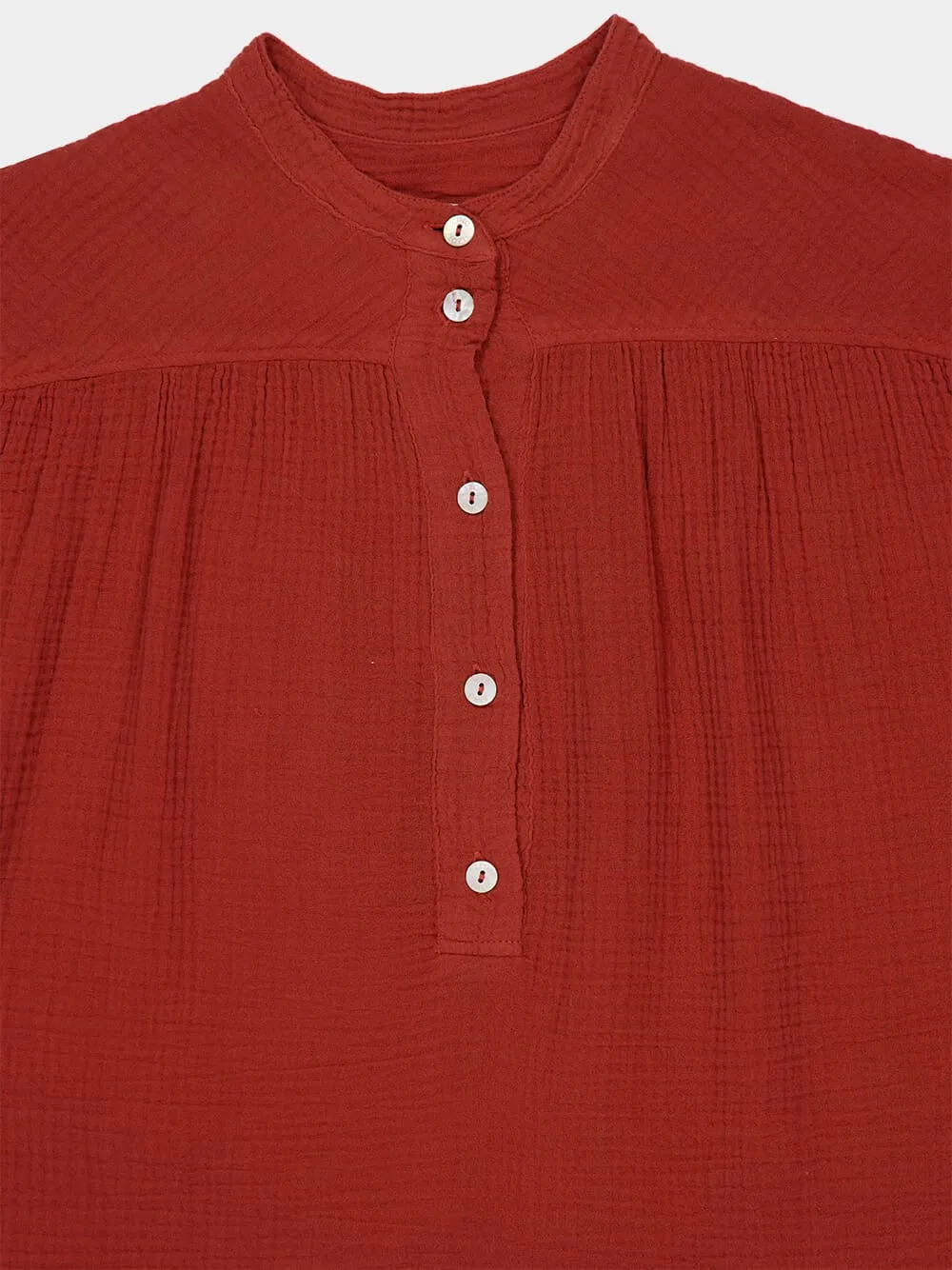 Burnt Red Cotton Long-Sleeved Blouse sold by Fashion Clinic product image thumbnail 3