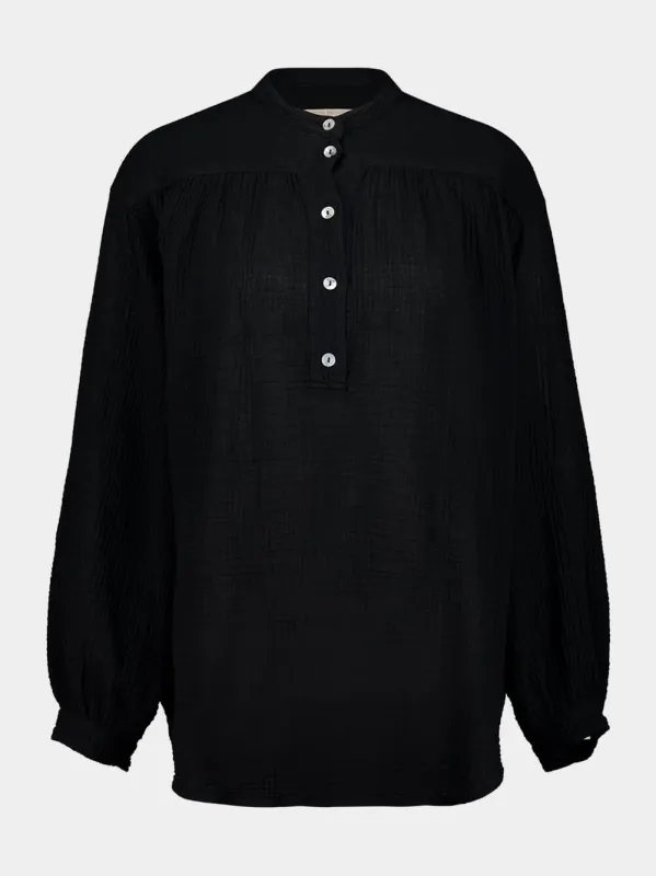Black Cotton Long-Sleeved Blouse sold by Fashion Clinic