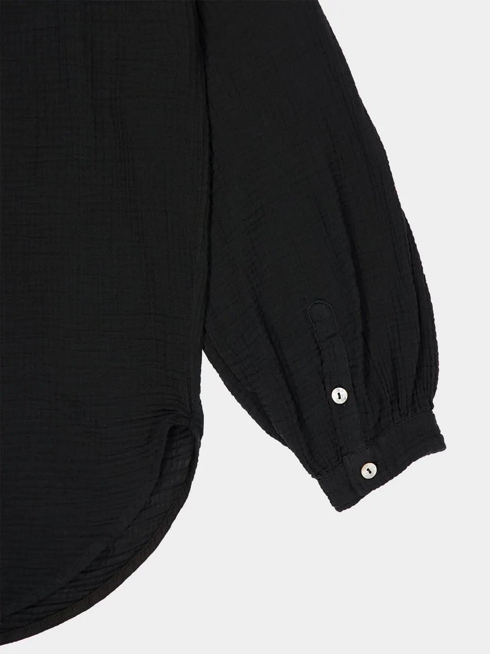 Black Cotton Long-Sleeved Blouse sold by Fashion Clinic product image thumbnail 4