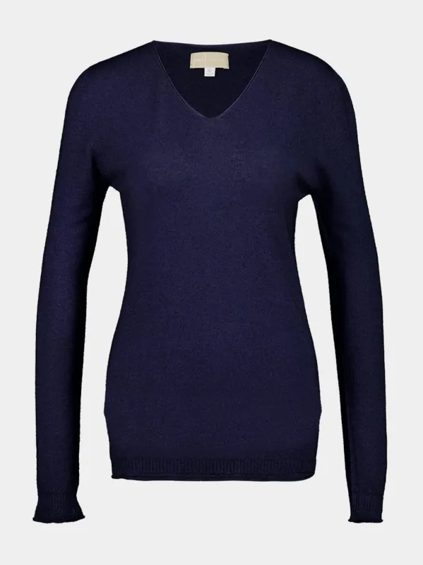 Marine Blue Cashmere V-Neck Sweater sold by Fashion Clinic