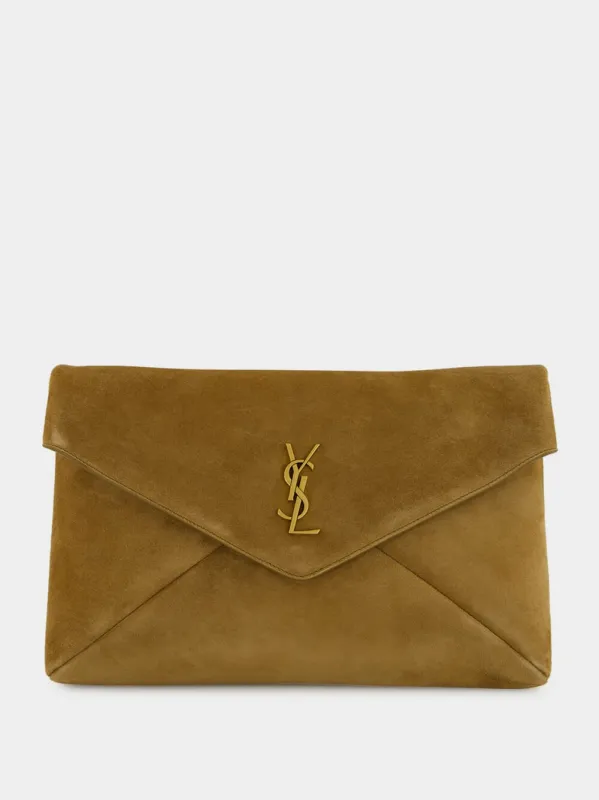 Golden Leaf Cassandre Suede Envelope Pouch sold by Fashion Clinic