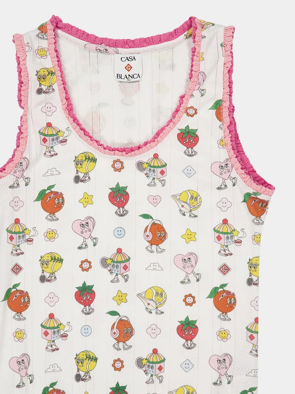 White Frill Tank Top with Cartoon Print sold by Fashion Clinic product image thumbnail 3