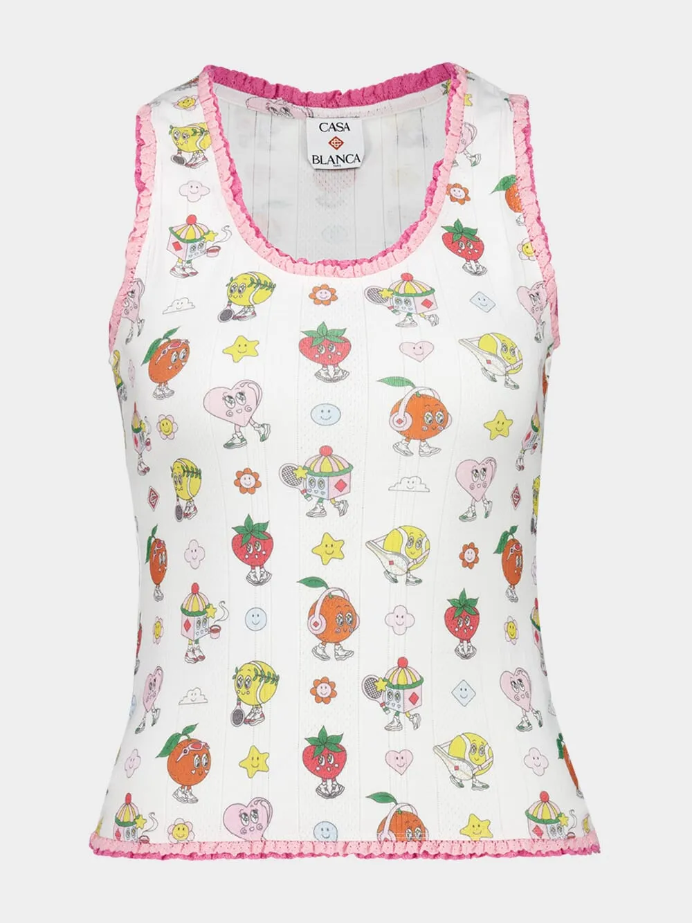 White Frill Tank Top with Cartoon Print sold by Fashion Clinic