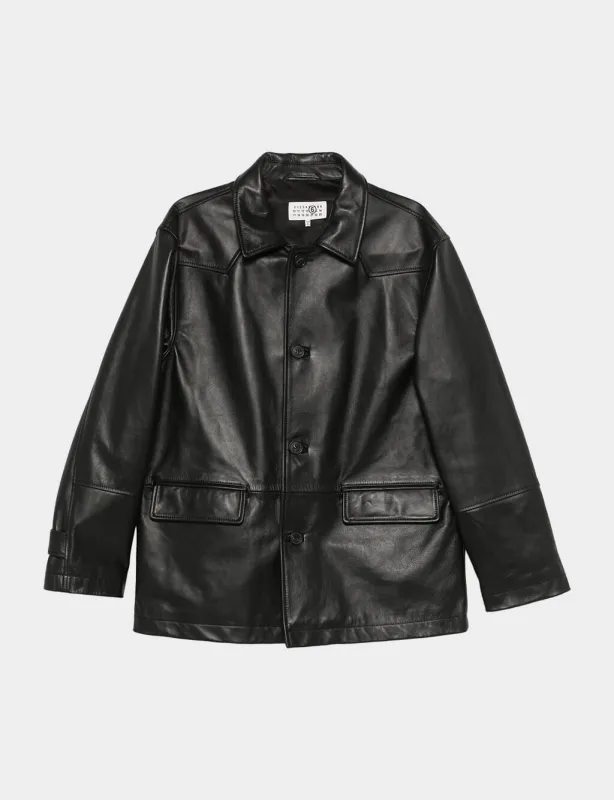 Black Leather Button-Up Jacket made by Maison Margiela