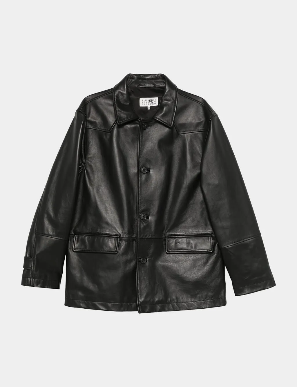 Black Leather Button-Up Jacket sold by Fashion Clinic