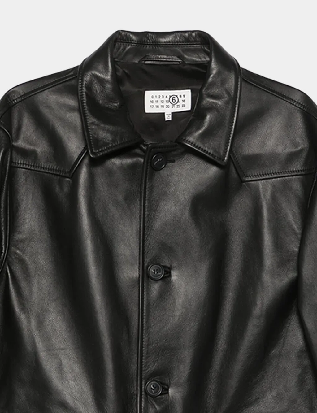 Black Leather Button-Up Jacket sold by Fashion Clinic product image thumbnail 4