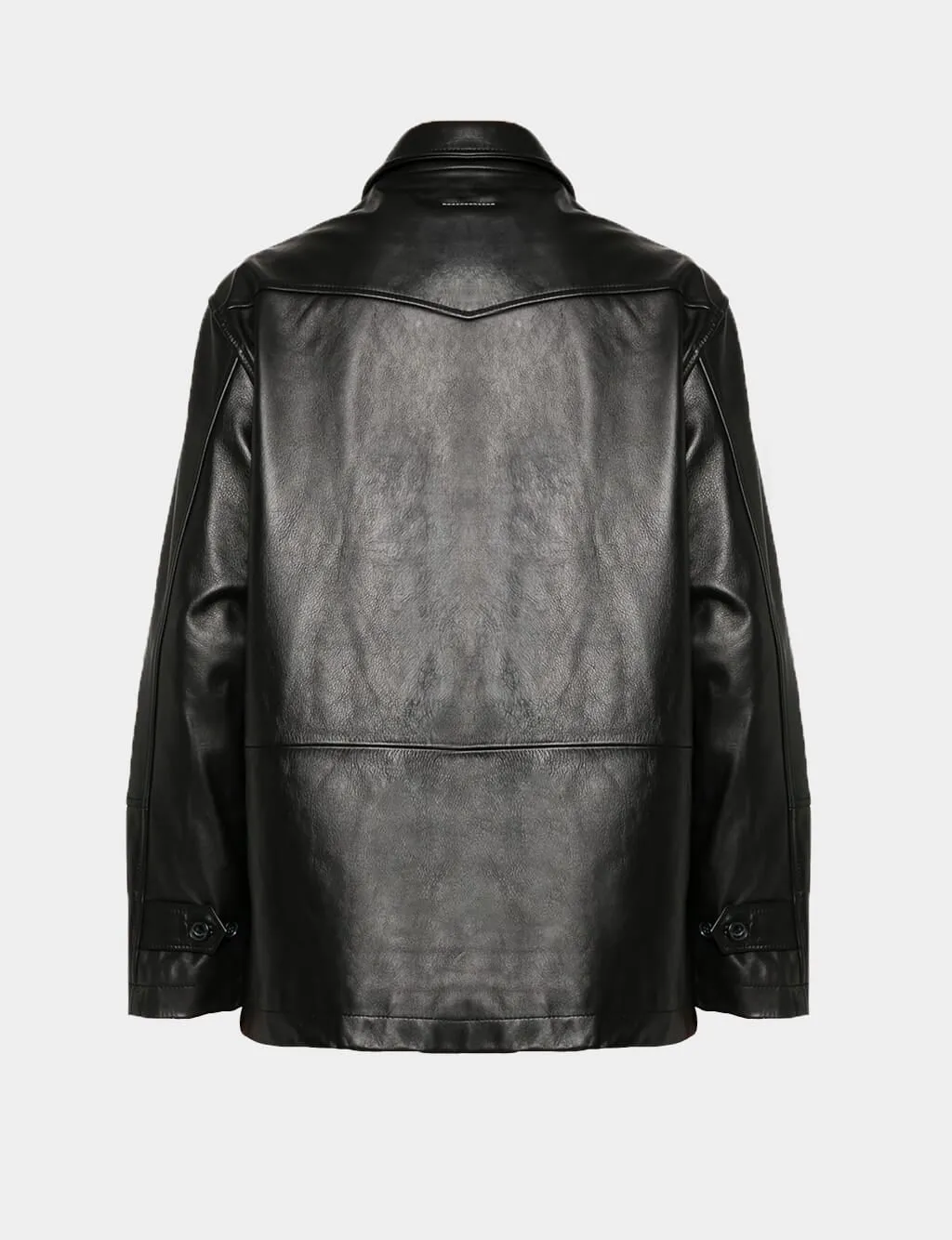 Black Leather Button-Up Jacket sold by Fashion Clinic product image thumbnail 2