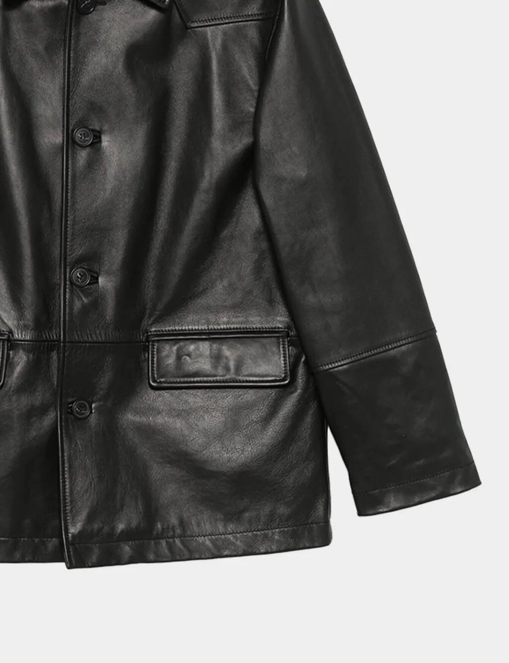 Black Leather Button-Up Jacket sold by Fashion Clinic product image thumbnail 3
