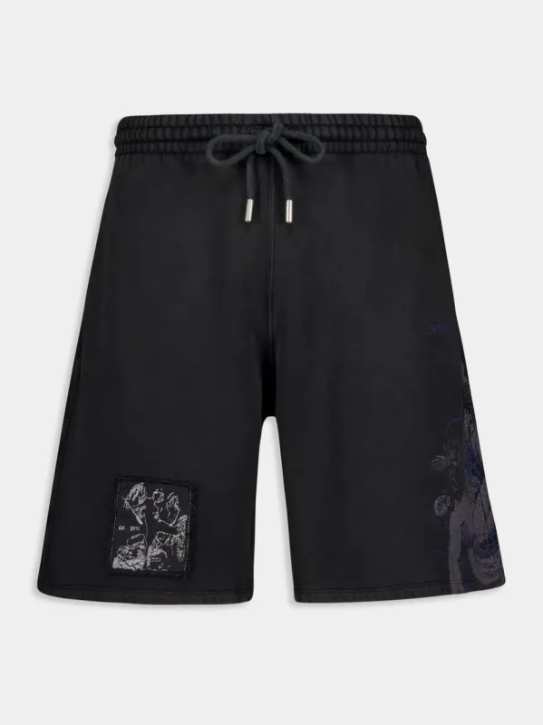 Vintage Black Faded Painting Cotton Sweatshorts sold by Fashion Clinic