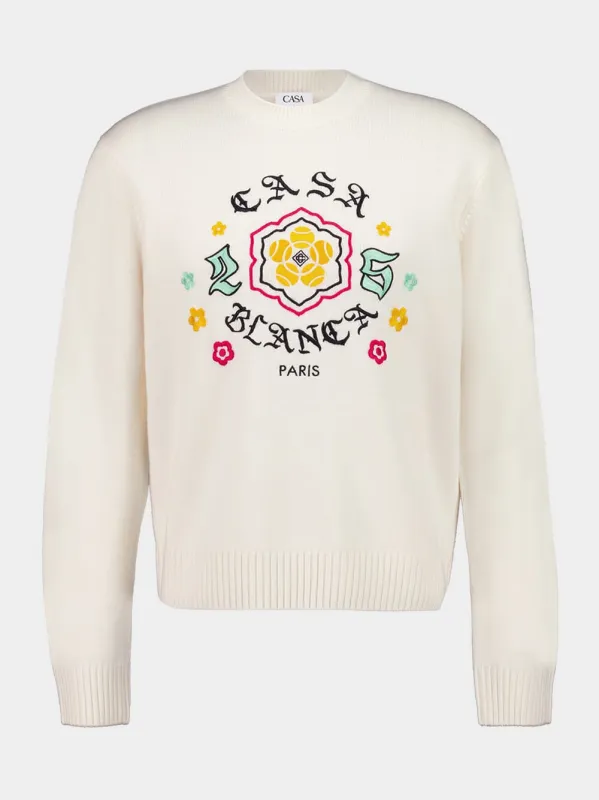 White Emblem Merino Knit Crew Neck Jumper sold by Fashion Clinic