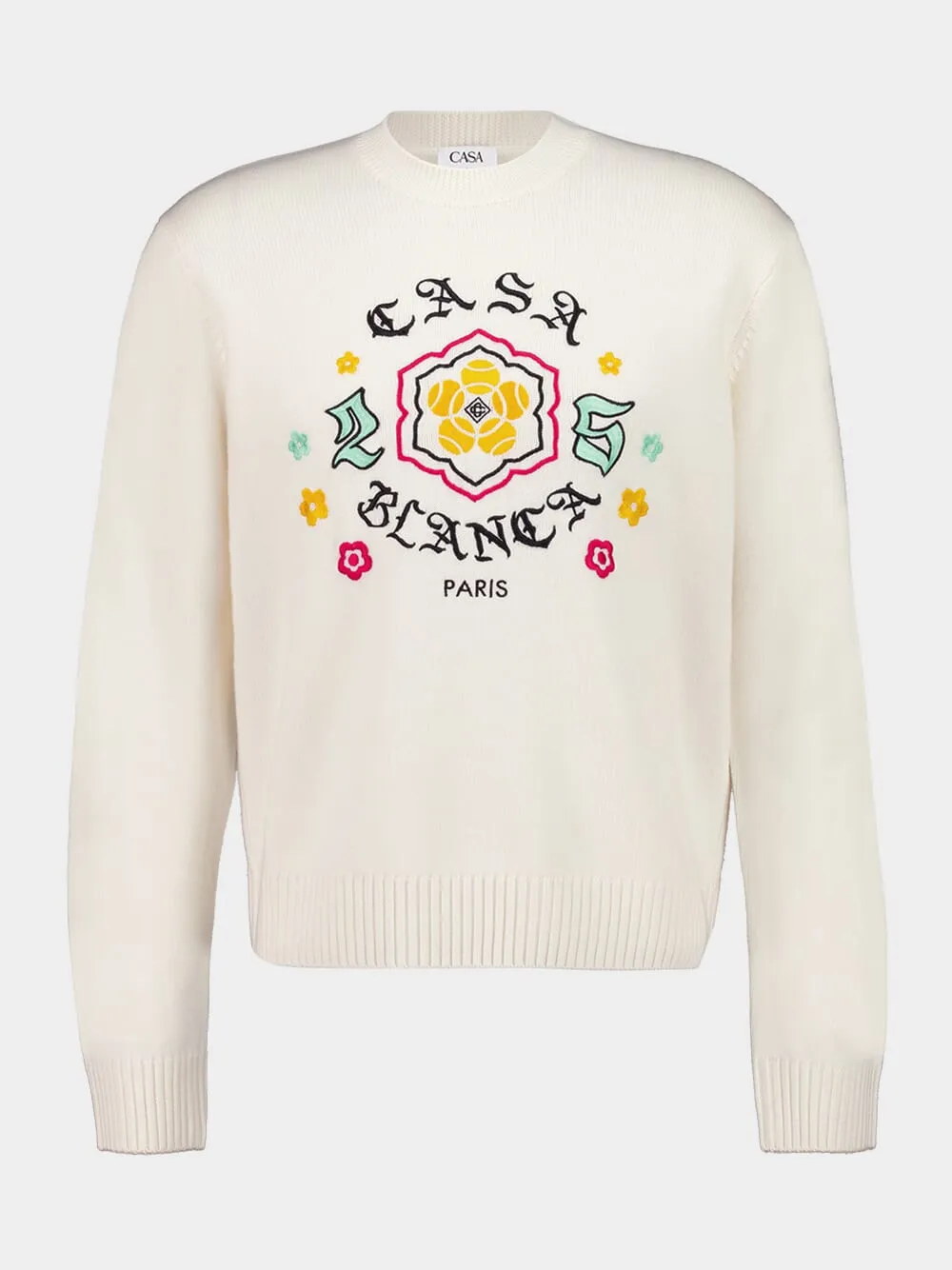 White Emblem Merino Knit Crew Neck Jumper sold by Fashion Clinic