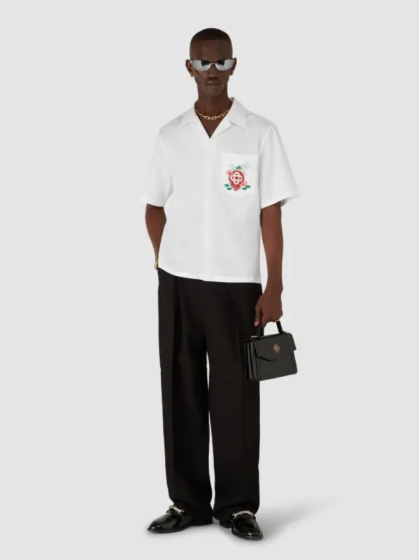 White Cotton Poplin Embroidered Short-Sleeve Shirt sold by Fashion Clinic