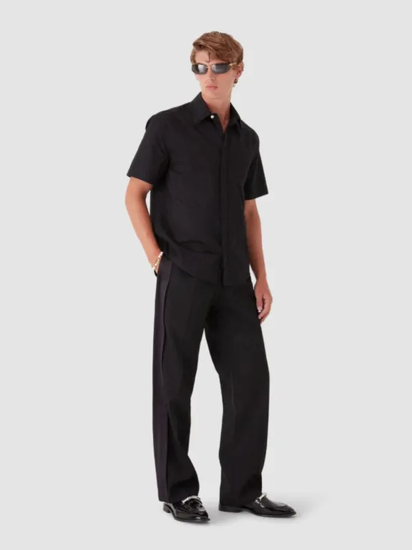 Black Cotton Monogram Short-Sleeve Shirt sold by Fashion Clinic