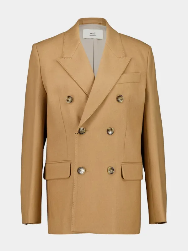 Camel Wool Double-Breasted Oversized Jacket sold by Fashion Clinic