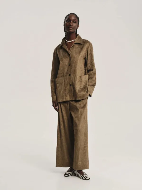 Olive Corduroy-Velour Scylla Wide-Leg Trousers sold by Fashion Clinic