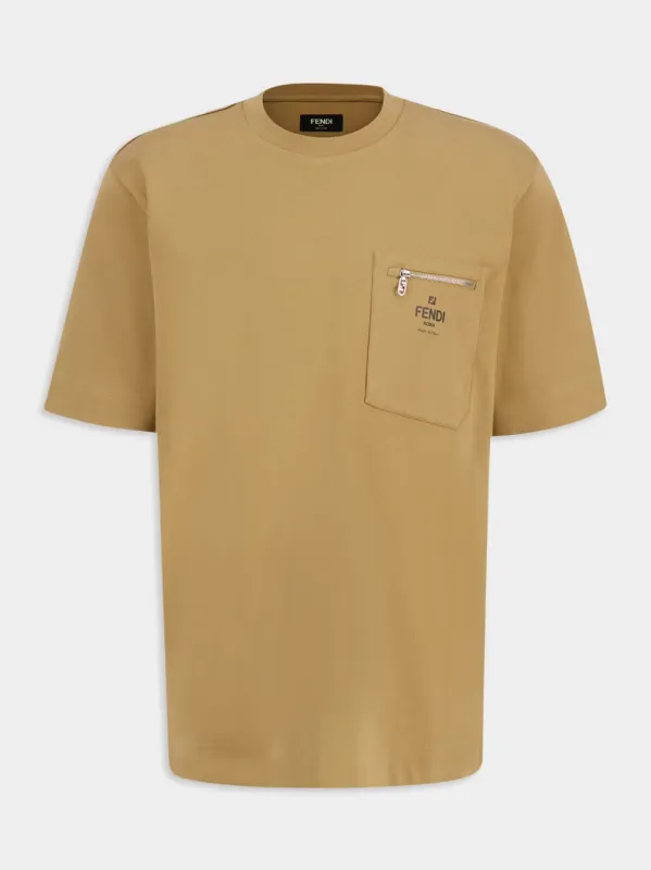 Camel Brown T-Shirt with Logo Pocket sold by Fashion Clinic