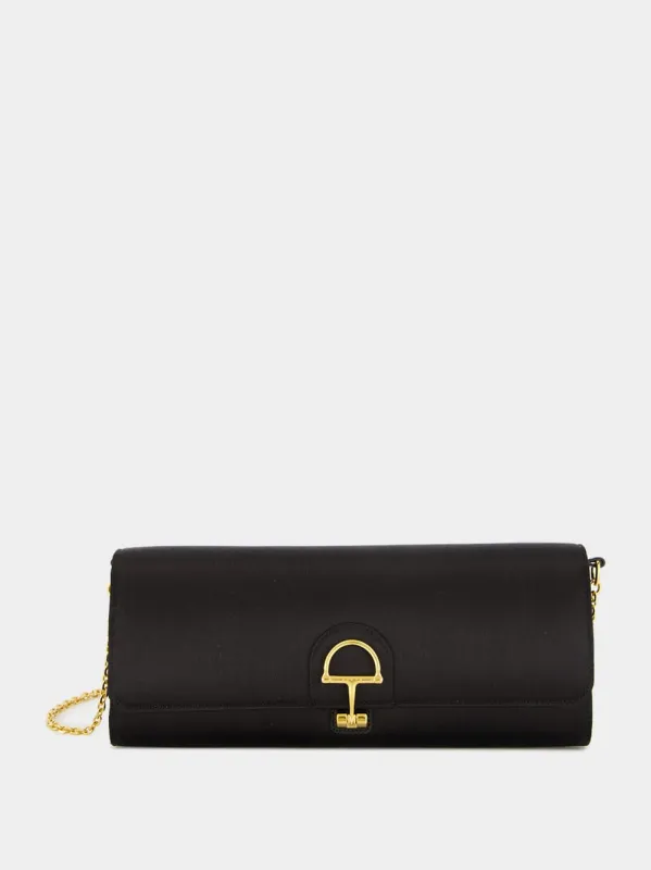 Black Silk Satin Gucci 73 Clutch with Horsebit sold by Fashion Clinic
