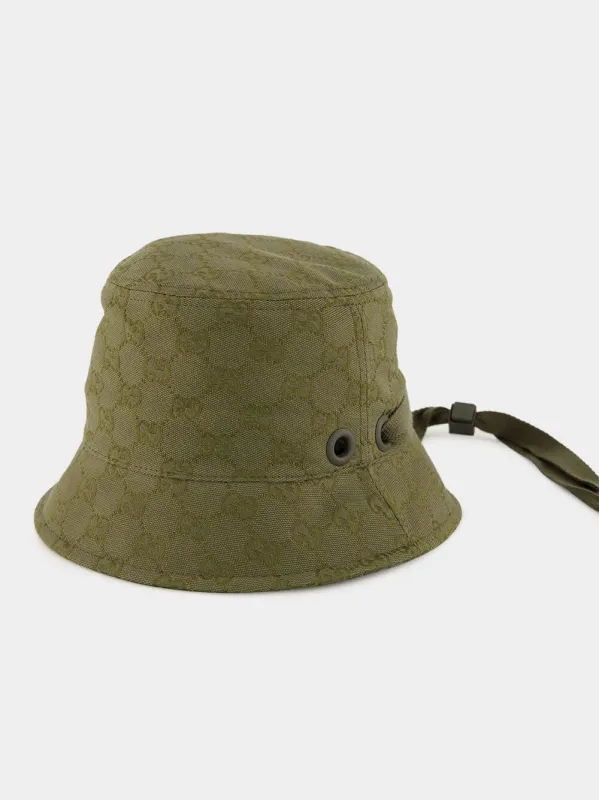 Forest Green GG Canvas Bucket Hat with Tie sold by Fashion Clinic
