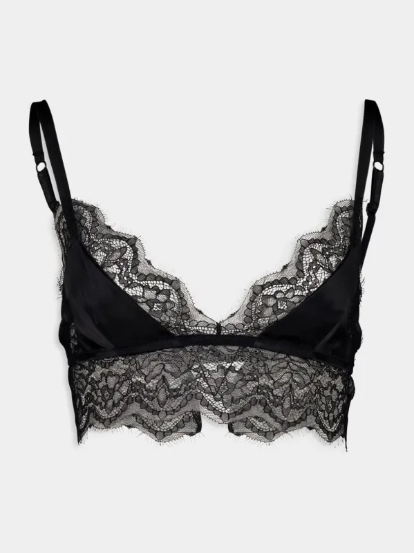 Black Satin Lace Soft-Cup Bralette sold by Fashion Clinic