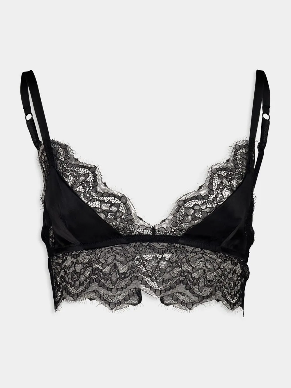 Black Satin Lace Soft-Cup Bralette sold by Fashion Clinic