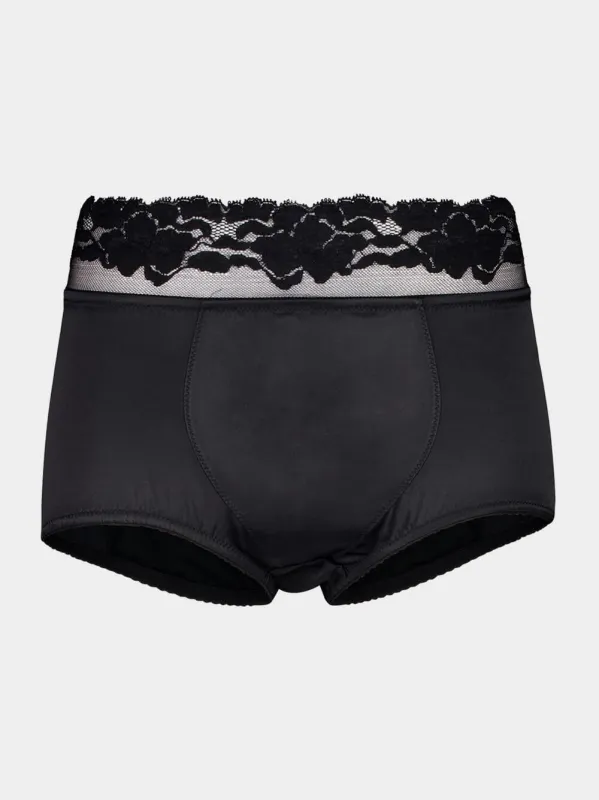 Black Satin and Lace High-Waisted Briefs sold by Fashion Clinic