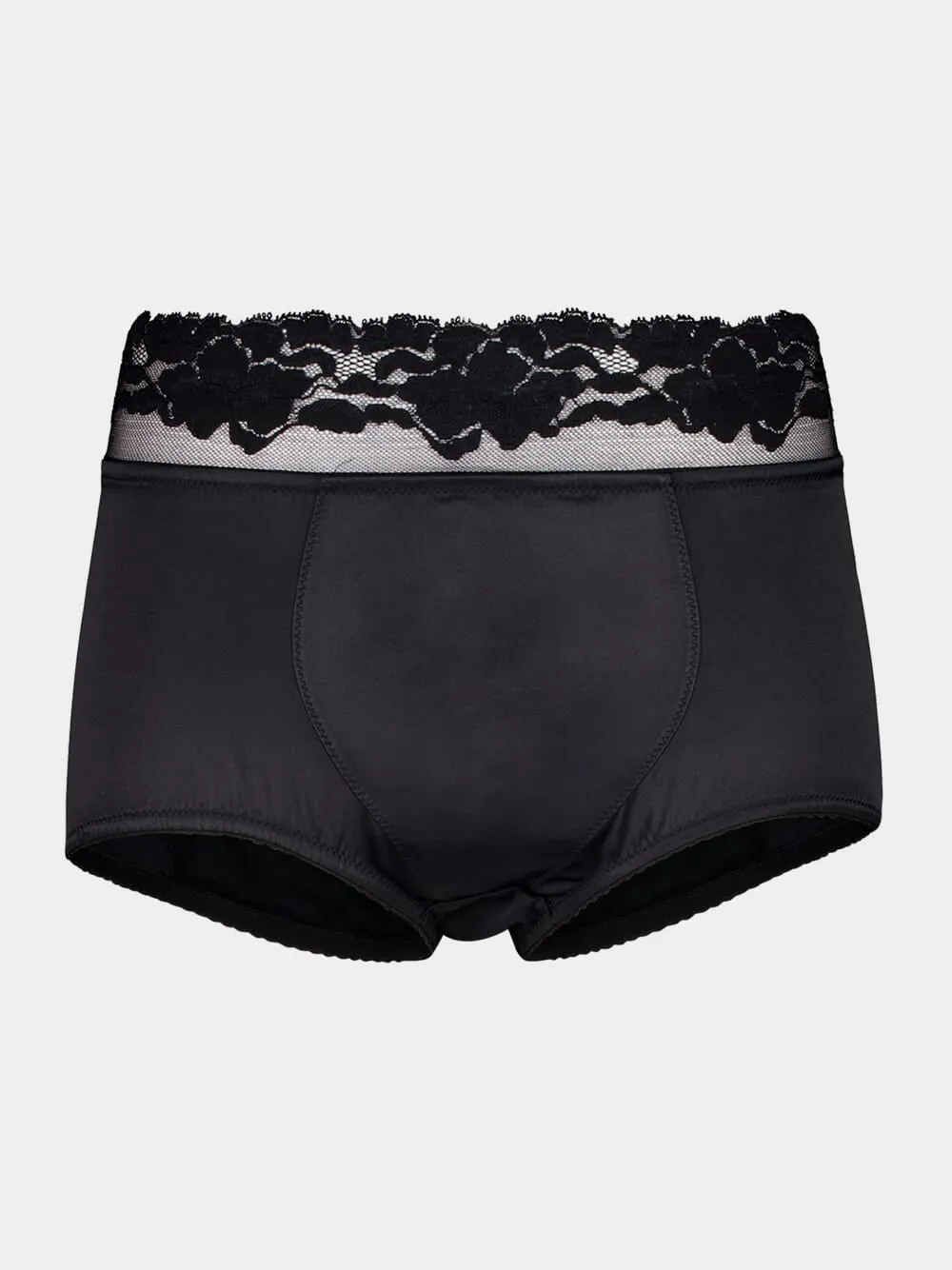 Black Satin and Lace High-Waisted Briefs sold by Fashion Clinic