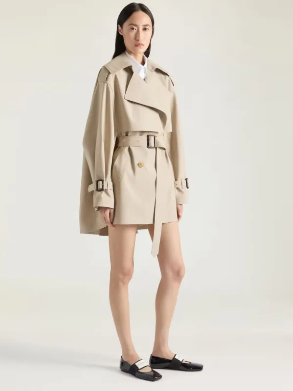 Beige Cocoon Short Cotton Trench sold by Fashion Clinic