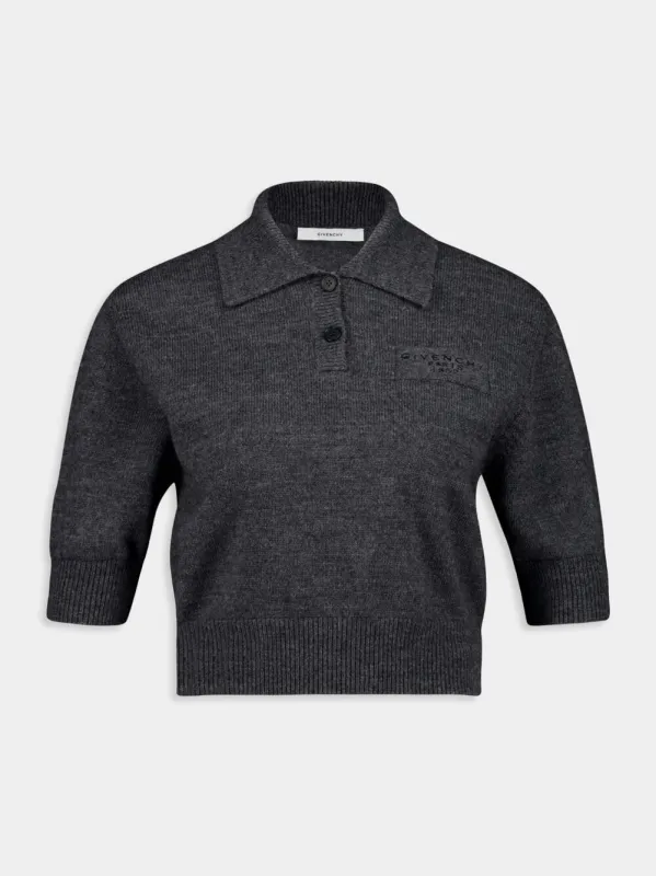 Slate Wool-Blend Embroidered Polo Top sold by Fashion Clinic
