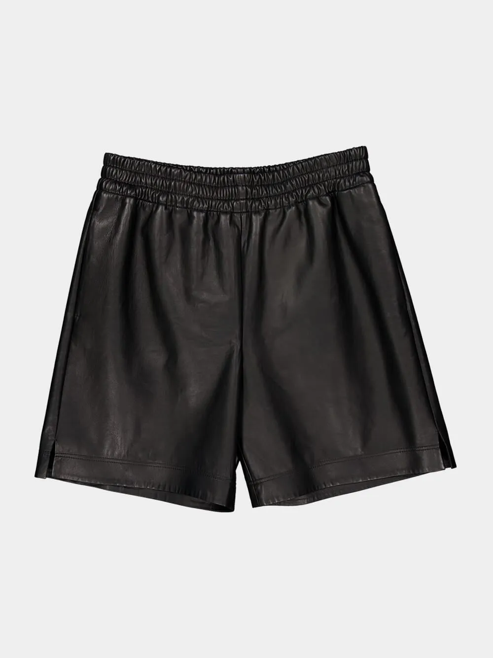 Black Bonded Leather Jersey Shorts sold by Fashion Clinic product image thumbnail 4