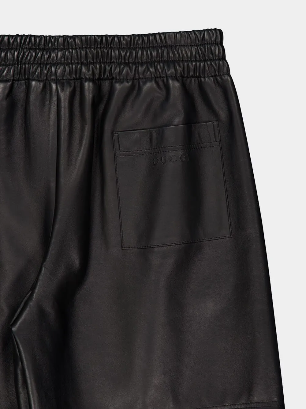 Black Bonded Leather Jersey Shorts sold by Fashion Clinic product image thumbnail 3
