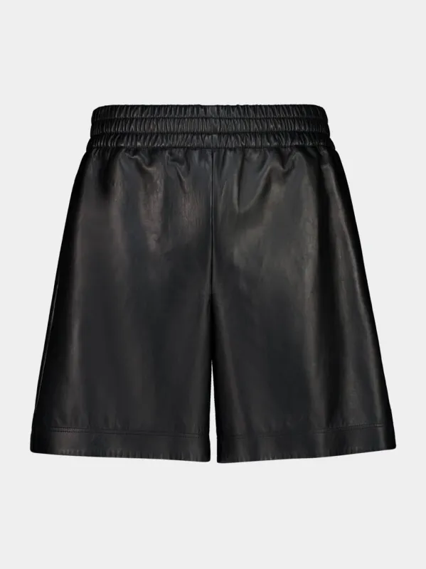Black Bonded Leather Jersey Shorts sold by Fashion Clinic