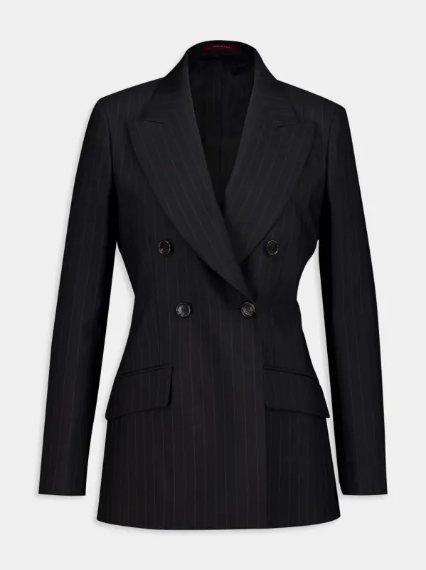 Black Pinstripe Wool Jacquard Blazer sold by Fashion Clinic