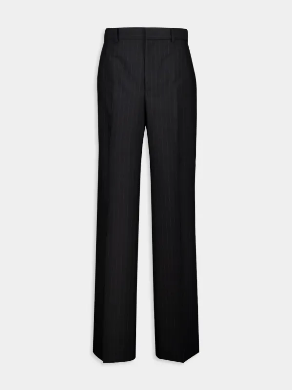 Black Pinstripe Wool Jacquard Trousers sold by Fashion Clinic