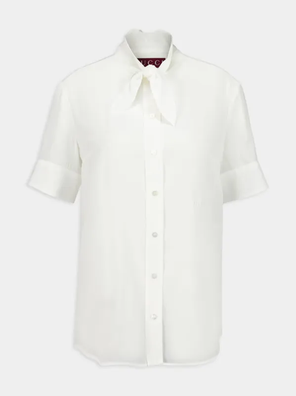 White Silk Crepe Short-Sleeve Shirt sold by Fashion Clinic