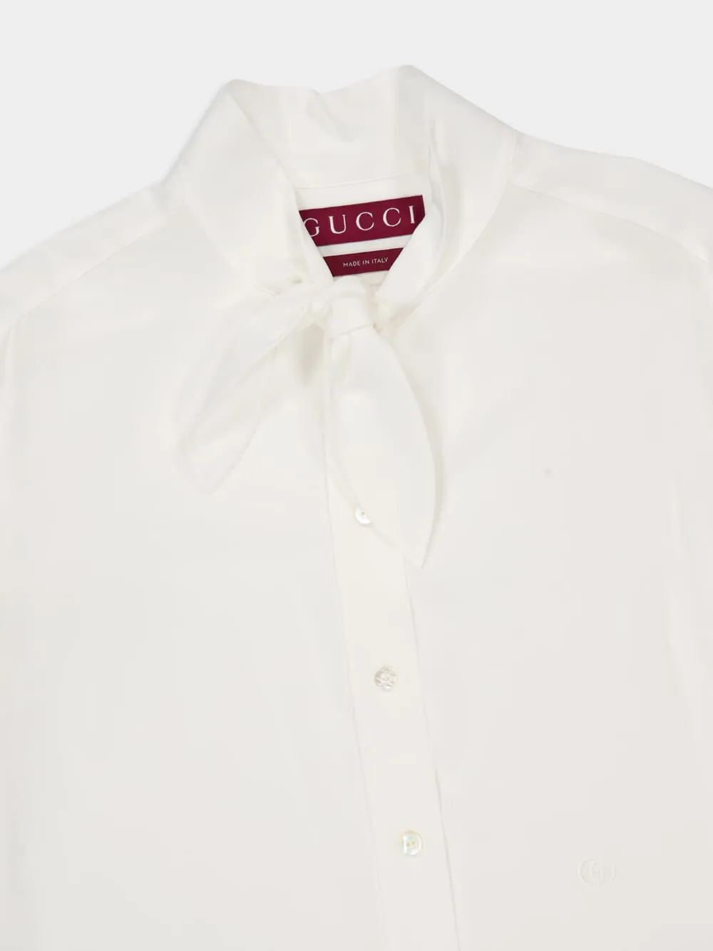 White Silk Crepe Short-Sleeve Shirt sold by Fashion Clinic product image thumbnail 3