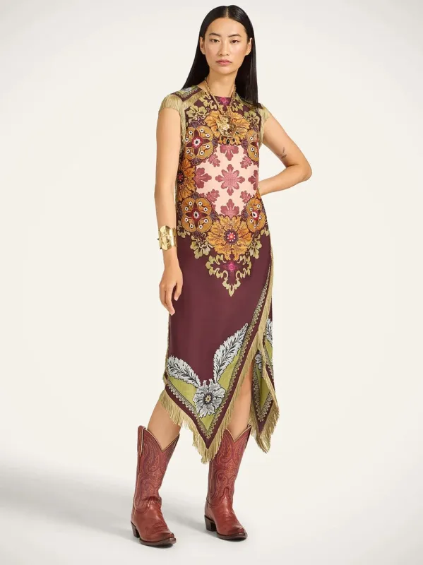 Bounty Placée Burgundy in Silk Voile Scarf Dress sold by Fashion Clinic